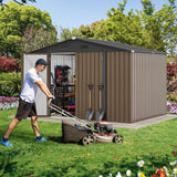 DWVO 10x8FT Outdoor Storage Shed, Spacious Metal Tool Shed with Lockable Doors & Ventilation for Patio, Lawn, and Backyard, Ideal for Storing Garden Equipment, Lawnmowers, and Bicycles, Brown DWVO