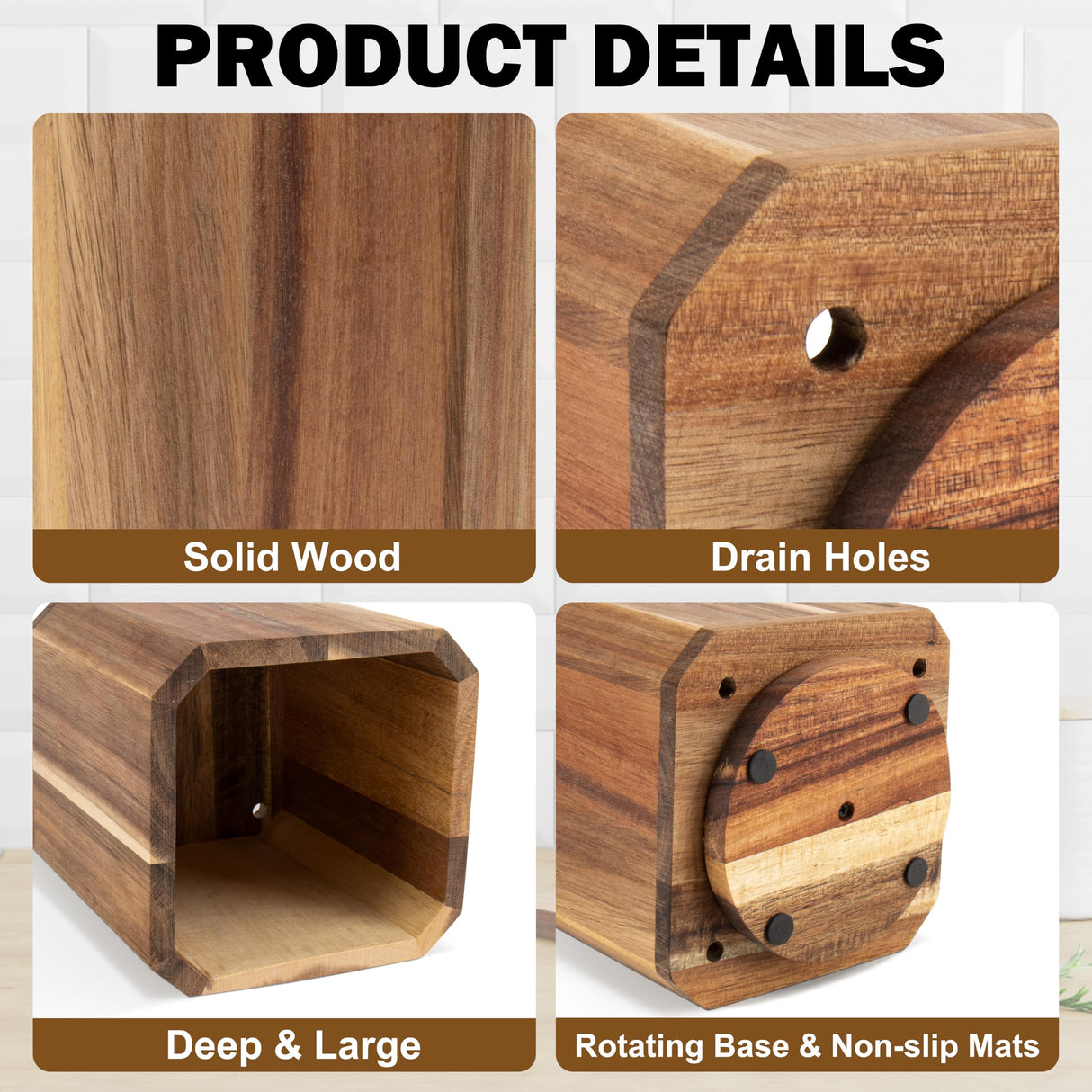 RedCall Acacia Wood Utensil Holder, 360° Rotating Large Cooking Utensil Organizer, Kitchen Tool Storage for Countertop,Spoon Spatula Holder for Kitchen Counter,Farmhouse Kitchen Decor RedCall