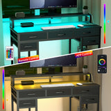 Uniheim Black Computer Desk with Drawers, Gaming Desk with LED Light & Power Outlet, 47" Home Office Desk with Large Storage & Monitor Stand for Small Space Uniheim