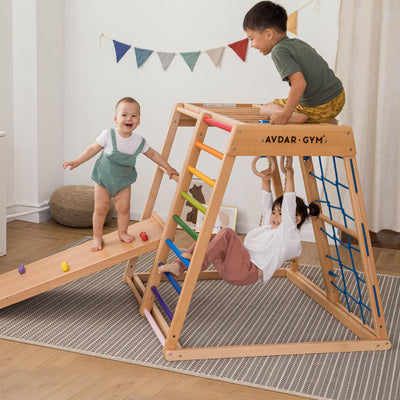AVDAR Indoor Jungle Gym, 8-in-1 Beechwood Toddler Climber Playset, Wooden Montessori Indoor Playground for Kids, Easy Assembly, Safe & Sustainable