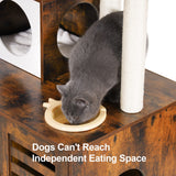 Heybly Cat Tree, Wood Litter Box Enclosure with Food Station, All-in-one Indoor Cat Furniture with Large Platform and Condo, Modern Style Cat Tower, Hammock, Rustic Brown HCT100SR Heybly