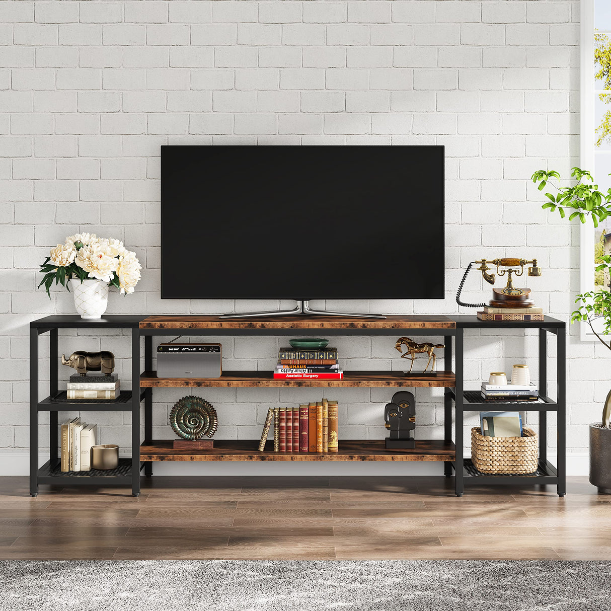 Tribesigns 78 Inch TV Stand for TVs up to 85 Inch, Media Entertainment Center Console Table, Industrial 3-Tier TV Console Table with Storage Shelves for Living Room, Entertainment Room Tribesigns