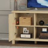 TV Stand for 65 inch TV, Modern Mid Century Entertainment Center with Storage, Media Consol with Natural wood rattan Door Cabinets and Open Shelves, Wooden, for Living Room, Bedroom, MLTV21YR MMEOLUOOK