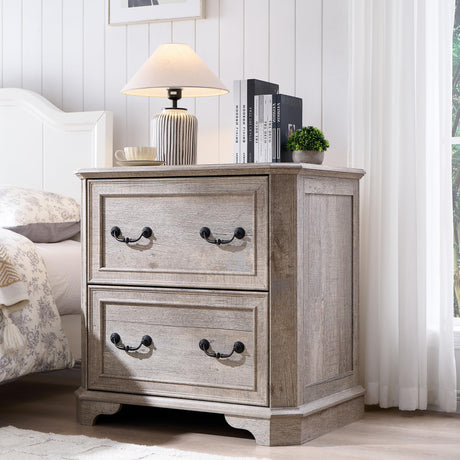 T4TREAM 30" Farmhouse Nightstand with Wooden Tabletop, Large End Table, 2 Spacious Drawers Bedside Table with Framed Drawer Fronts Design, Night Stand for Bedroom, Living Room, Light Rustic Oak T4TREAM