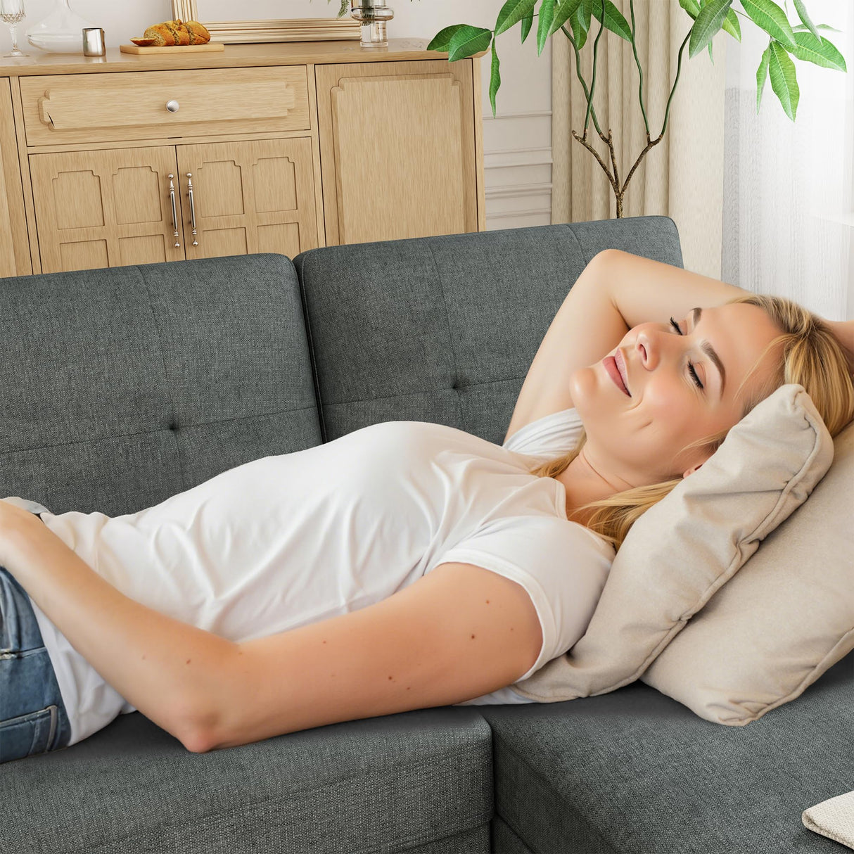 Walsunny Sectional Couches for Living Room, Convertible U-Shaped Sofa Couch with Double Chaise, 4 Seat Sofa Set Modular Sofa Couch for Apartment, Dark Grey Walsunny