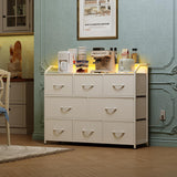 WLIVE Led Dresser for Bedroom, White Dresser TV Stand for Bedroom with LED Lights and Power Outlet, Wide Chest of Drawers for Hallway, 8 Fabric Drawers for Living Room and Entryway, Easy to Assemble WLIVE