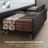 Twin Over Twin Metal Bunk Bed with LED Lights, USB Charging Station, 2 Drawers, Guard Rails & Ladder – No Box Spring Needed, Easy Assembly, Black stasado