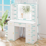 VoirStar Vanity Desk with Mirror & Light, Makeup Vanity with Lights, 6 Drawers Makeup Table with Mirror, 3 Lighting Colors, Dressing Table, Large Storage Vanity Desk with Shelf, White VoirStar