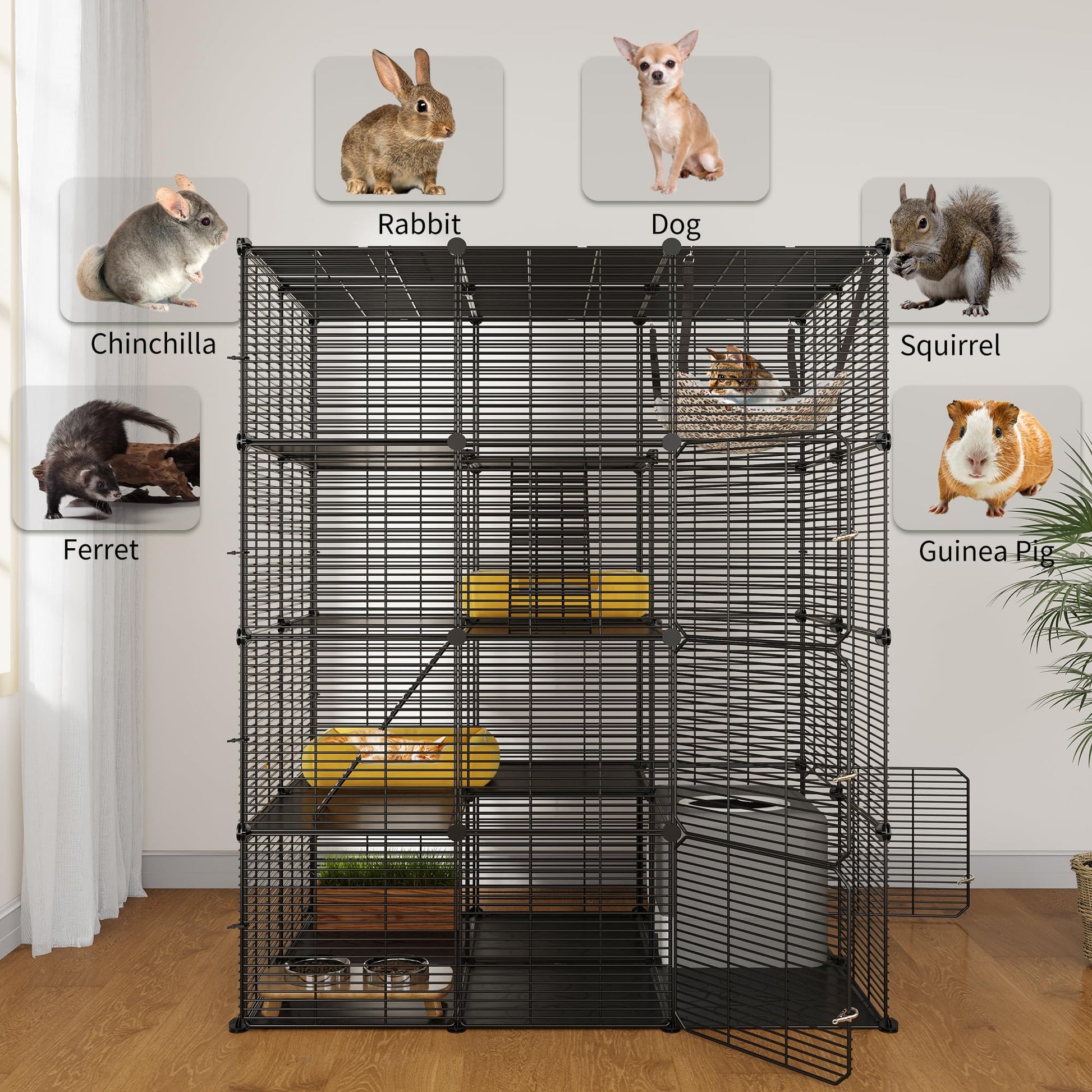 YITAHOME 4 Tier Cat Cage Large with Hammock Outdoor Cat Enclosure Catio Metal Kennels for 1-3 Cats, Indoor DIY Detachable Pet Playpen - WoodArtSupply