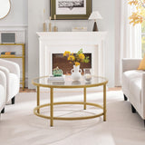 Yaheetech Gold Glass Coffee Table for Living Room, 36" Round Glass Coffee Table with Metal Frame, Circle Coffee Table for Home, Office, Apartment Yaheetech