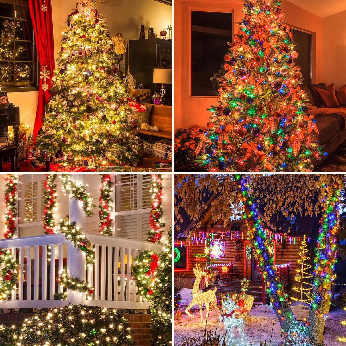 MZD8391 Color Changing Christmas String Lights Outdoor Indoor, 108FT 300 LED Warm White Multicolor Fairy Lights, END to END Connect, Waterproof Christmas Tree Lights Timer Remote MZD8391