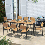 VredHom Outdoor Dining Table, 70inch Patio Dining Table with Wooden-Like Top and Aluminum Frame, Rectangular Table with Umbrella Hole Outdoor Furniture, Only Table, Brown VredHom
