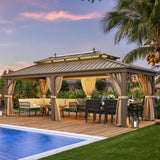 YITAHOME 12x20 ft Hardtop Gazebo with Nettings and Curtains, Outdoor Heavy Duty Aluminum Gazebo Combined of Horizontal and Vertical Stripes Roof for Patio, Backyard, Deck, Lawns and Balcony (Bronze) YITAHOME