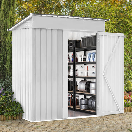 Zynfylus 5x3 FT Outdoor Storage Shed Garden Shed Tool Shed with Lockable Door and Sloping Roof, Durable Metal Storage Shed for Backyard, Outside, Patio, White Zynfylus