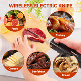 Cordless Electric Knife Set - Rechargeable Carving Knife with Safety Lock, Black Ergonomic Handle with Knives and Forks, for Meat, Bread, Brisket Slicing, Thanksgiving and Christmas Gifts Wanvoapls
