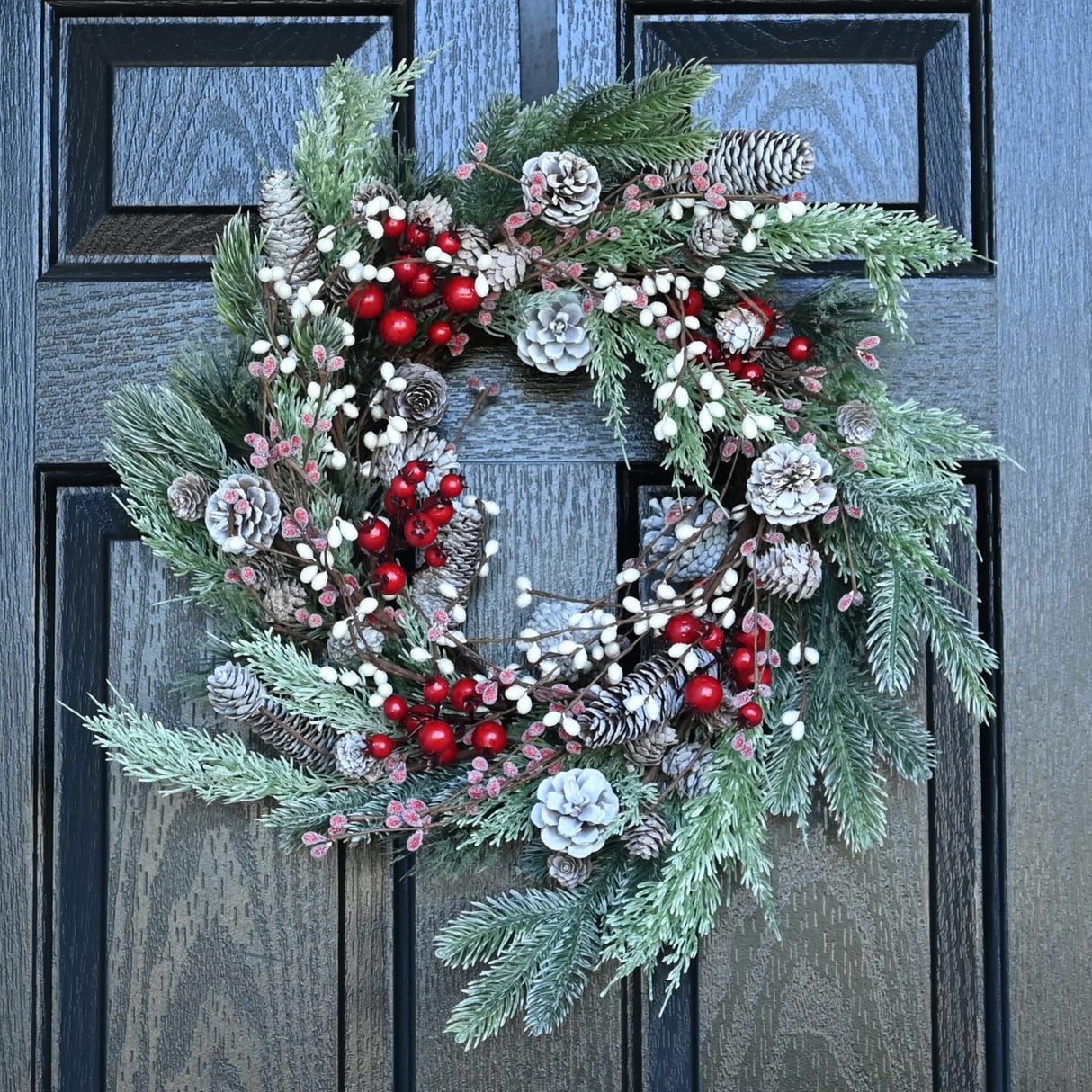 Christmas Wreath for Front Door, 24 inch Winter Wreaths with Natural Pine Cones, Red Berries,Spruce Branches,Xmas Indoor Outdoor Holiday Party Thanksgiving Decorations jobflower