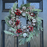 Christmas Wreath for Front Door, 24 inch Winter Wreaths with Natural Pine Cones, Red Berries,Spruce Branches,Xmas Indoor Outdoor Holiday Party Thanksgiving Decorations jobflower
