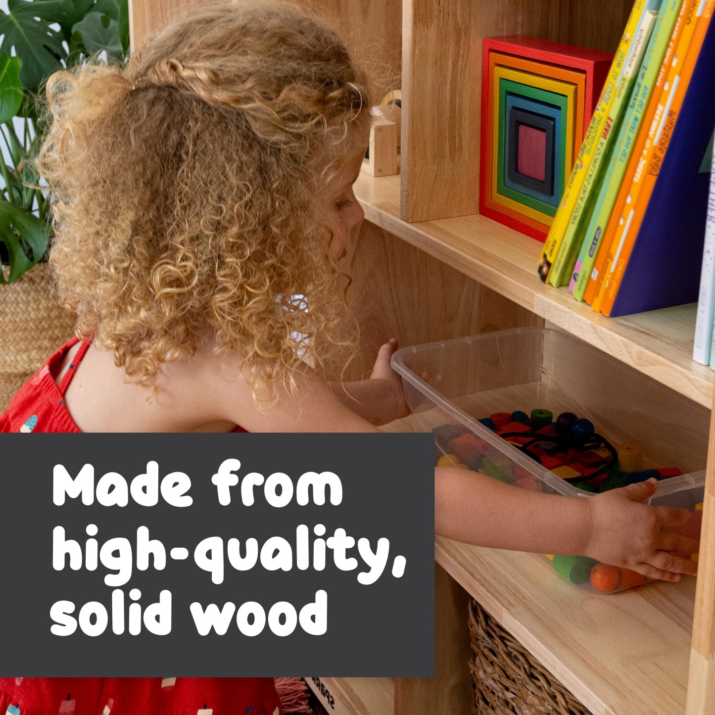 SPARK & WOW 8-Compartment Solid Wood Storage Cabinet - Toy Shelf Organizer for Kids - Shelves for Classroom - Includes Optional Wheels - WoodArtSupply