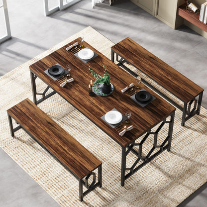 Tribesigns 55-Inch Rustic Brown & Black Dining Table Set with 2 Benches for 4 to 6 People