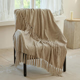 Simple&Opulence Soft Chenille Throw Blanket 50'' x 60'' - Cozy Fluffy Blanket with Fringe Tassel, Farmhouse Boho Blankets for Couch Bed Office Chair Gift Home Decor All Season Use, Khaki Simple&Opulence