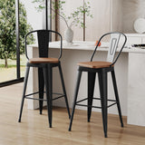 Aklaus Swivel Metal Bar Stools 24 inch Swivel Counter Height Barstools Set of 2 Modern Farmhouse Bar Chairs with High Backs and Large Wooden Seat for Kitchen Island Dining Room Matte Black Aklaus
