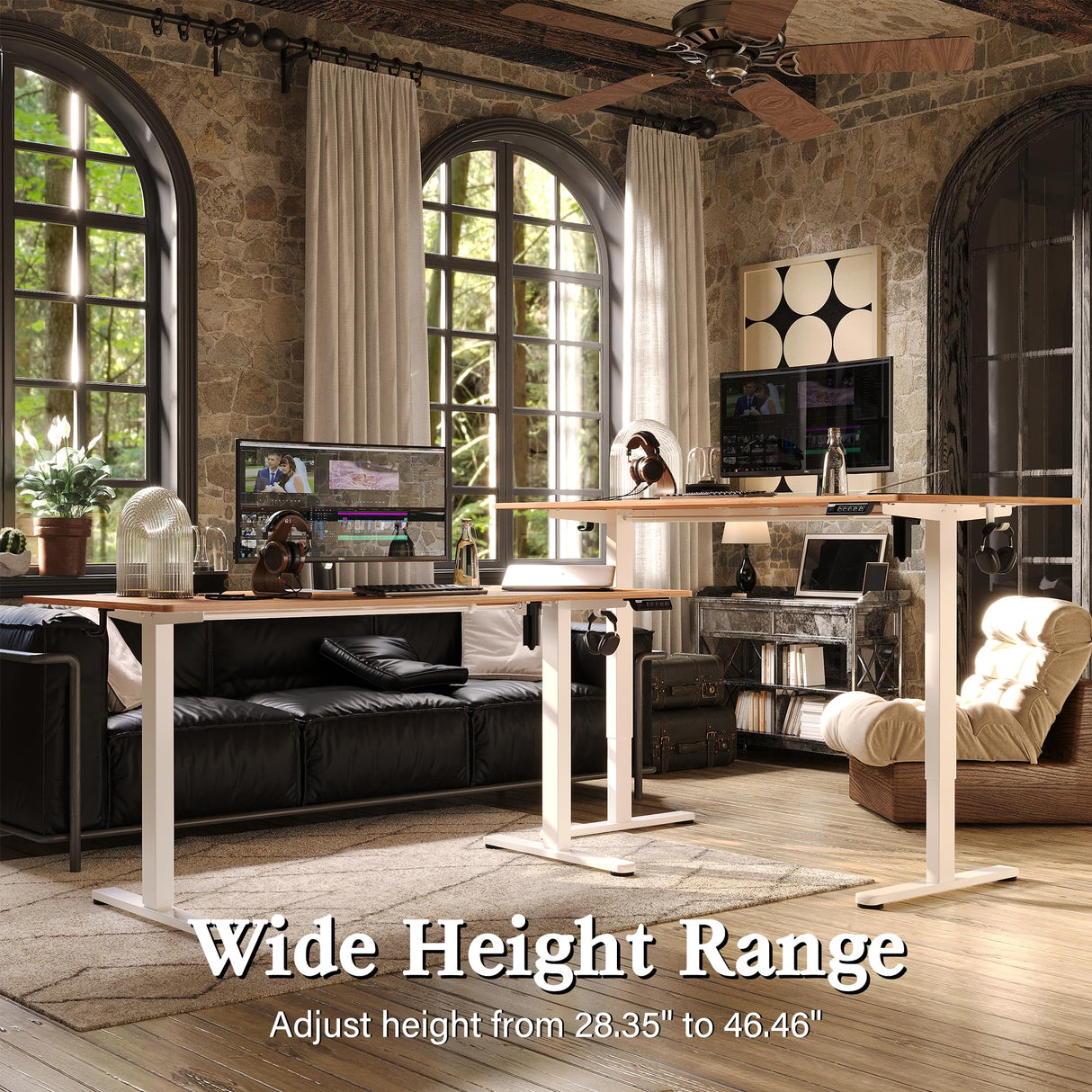 Monomi Electric Standing Desk, 63 x 28 inches Height Adjustable Desk, Ergonomic Home Office Sit Stand Up Desk with Memory Preset Controller (Natural Top/White Frame) Monomi