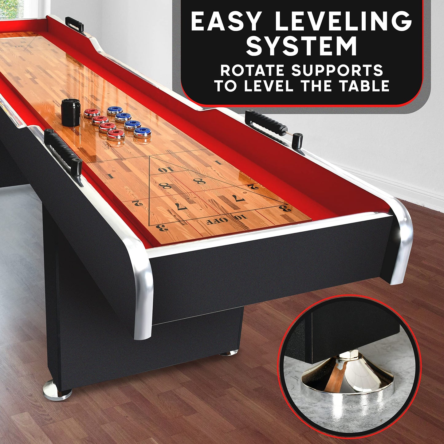 SereneLife Shuffleboard Table, 9ft Poly Coated Surface, with Accessories, Abacus Style Scoring, Fast Puck Action Play, Indoor and Outdoor Portable Arcade Shuffle Board Game Table for Kids and - WoodArtSupply