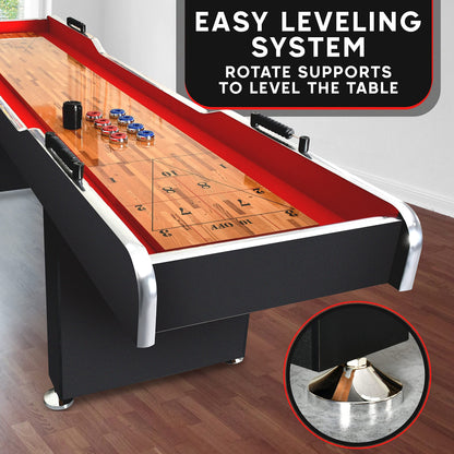 SereneLife Shuffleboard Table, 9ft Poly Coated Surface, with Accessories, Abacus Style Scoring, Fast Puck Action Play, Indoor and Outdoor Portable Arcade Shuffle Board Game Table for Kids and - WoodArtSupply