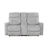 Lexicon Recliner Sofa for Living Room, Double Recliner RV Couch, Manual Wall Hugger Recliner Home Theater Seating Chenille Reclining Sofa, 58''W Loveseat with Center Console, Grey Lexicon