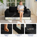 MAXYOYO Loveseat Sofa Bed, 4 in 1 Foldable Floor Sofa Couch in A Box with 2 Cup Holders, Convertible Boneless Couch Folding Recliner Sleeper Chair for Living Room, No Assembly Required, Black MAXYOYO