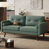 Garvee 65 in Mid Century Modern Loveseat Sofa for Small Spaces, 2 Seater Linen Upholstered Couch with Button Tufted Design & Wood Legs, Small Couch for Living Room, Bedroom, Office, Apartment, Green Garvee