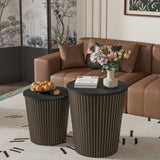 Round Coffee Table Set,2-Piece Modern Farmhouse Living Room End Table Set, Nesting Table Round Natural Finish for Living Room (Black, 17.72'') Lisicues