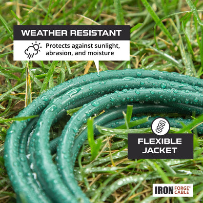 Iron Forge Cable Weatherproof Outdoor Extension Cord 100 ft, 16/3 SJTW Heavy Duty Green Extension Cord 3 Prong, Power Cable Great for Outside, Outdoor Lights, Lawn & Landscaping - US Veteran  - WoodArtSupply