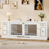 YITAHOME Double Dog Kennel Furniture with Tray, 79" Dog Crate Table with Storage for 2 Small/Medium Dogs, Indoor Wooden Dog House TV Stand, White YITAHOME