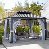 Aoxun 10' x 12' Hardtop Gazebo, Galvanized Steel Dual-Layer Roof, Permanent Aluminum Gazebo, Outdoor Metal Pergolas with Curtains and Netting, for Lawns, Parties, Gardens, Decks, Patios Aoxun