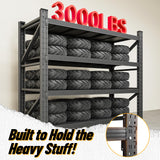 48" Wide Garage Shelving Heavy Duty 4-Tier Adjustable Storage Shelves Unit,3000 LBS Metal Utility Rack Shelf for Industries, Warehouses, Basement,Black (48" W x 24" D x 70" H) heycode