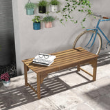 Outsunny Wooden Garden Bench, Outdoor Park Bench with Slatted Seat, Backless Front Porch Bench with Curved Seat for Conservatory, Garden, Poolside, Deck, Teak Outsunny