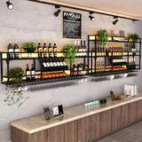 Wall Mounted Wine Rack, Floating Industrial Liquor Glass Holder 3 Tiers, Large Metal Wine Bottle Display Rack Hanging Shelf, for Home Bar Dining Room Decorative (Black-B, 47.42x35.43x9.84in) RAJYQODIS