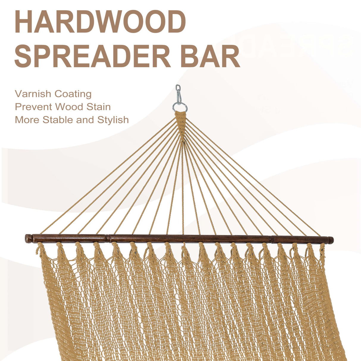 Lazy Daze Hammocks 10.5 FT Double 2 Person Caribbean Rope Hammock, Hand Woven Polyester Hammock with Spreader Bars, for Outside Outdoor Backyard Patio Poolside,450 LBS Capacity, Tan Lazy Daze Hammocks