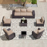 Kullavik 9 Pieces Outdoor Patio Furniture Set,PE Wicker Rattan Sectional Sofa Patio Conversation Sets,Swivel Rocking Chairs Set,Sand Kullavik