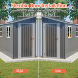 4x10 Ft Outdoor Heavy-Duty Shed, Metal Lean to Shed with Floor Kit and 2 Windows for Tools, Bikes, Patio Equipment, with Left/Right Door Options LZBEITEM