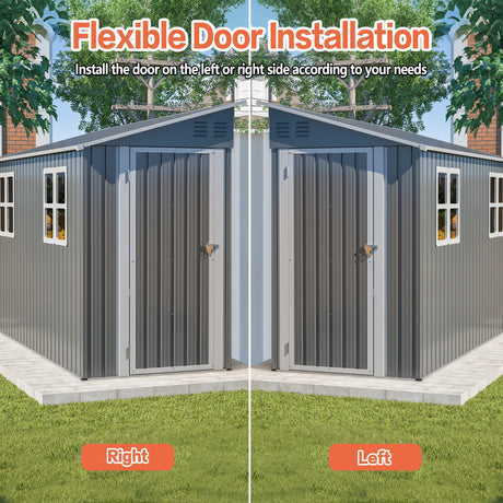 4x10 Ft Outdoor Heavy-Duty Shed, Metal Lean to Shed with Floor Kit and 2 Windows for Tools, Bikes, Patio Equipment, with Left/Right Door Options LZBEITEM