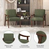 Yaheetech Corduroy Accent Chair, Mid-Century Modern Armchair with Solid Wood Legs, Reading Leisure Chair with High Back for Living Room Bedroom Waiting Room Dark Green Yaheetech