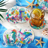 ZTOTZ 8pcs Ocean Series Diamond Art Coasters Kit, Sea Animals Diamond Painting Coasters with Cork Pad, DIY Coaster Gem Art Kits for Adults Craft for Gift Festival (Turtles, Octopuses,Dolphins) ZTOTZ
