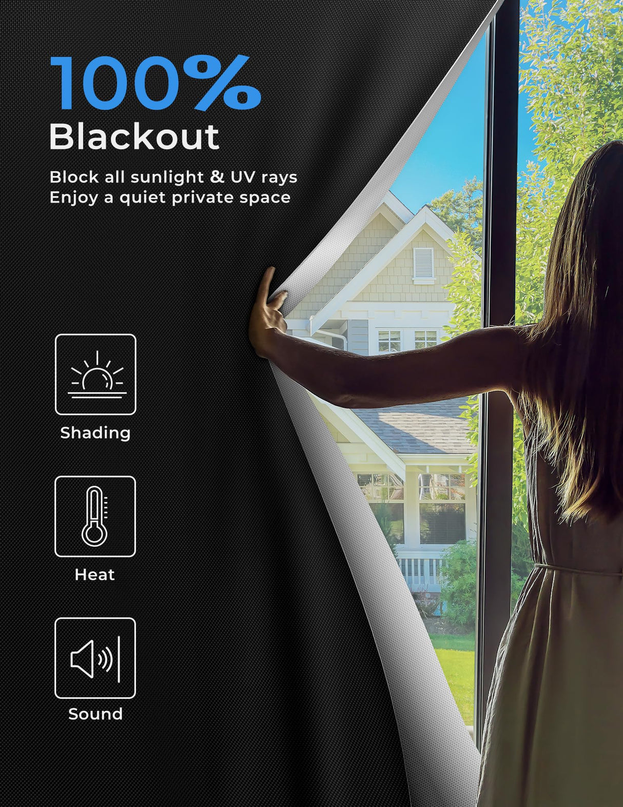 Sumobaby Blackout Curtains for Bedroom Portable 42"x60",No Drill Black Out Shades with Upgraded Hook&Loop Tapes,100% Blackout Window Cover,Thermal Insulated Blinds for Bedroom,Nursery(1 Panel,Black) Sumobaby