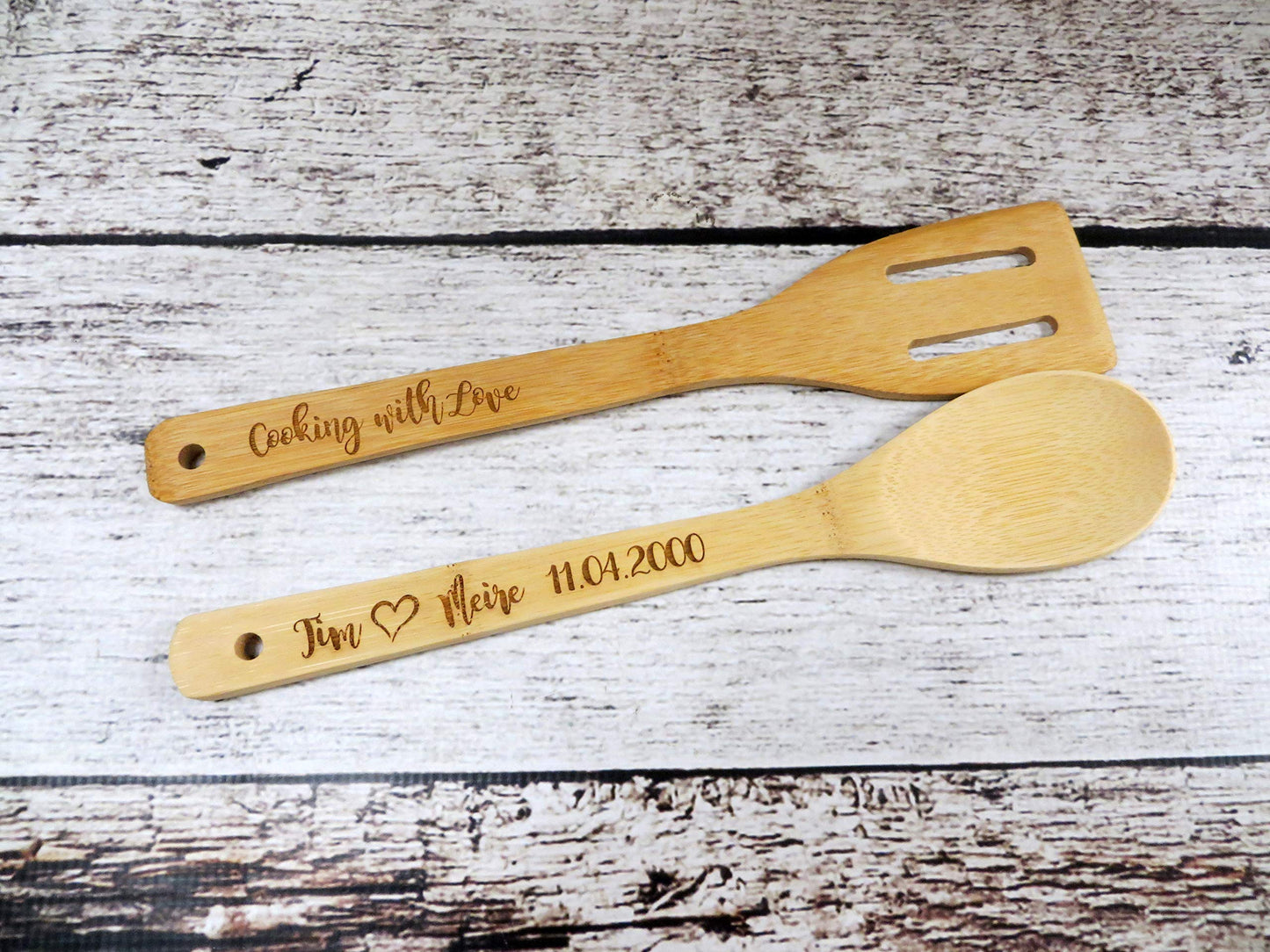 Personalized Wooden Bamboo Spoon and Spatula - WoodArtSupply