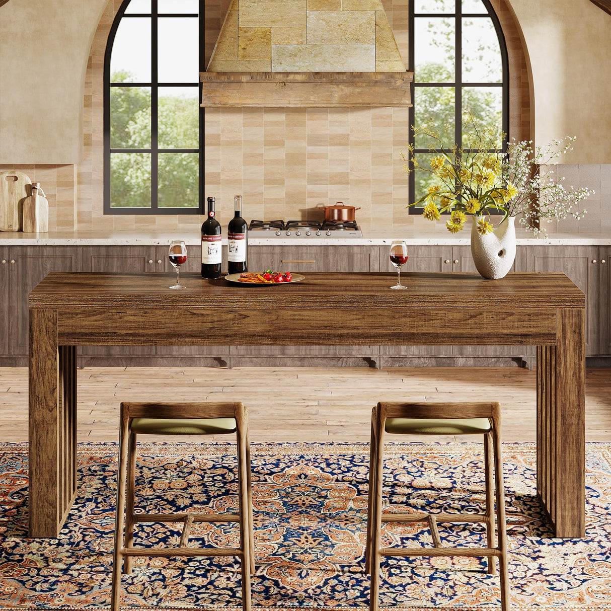 Tribesigns 63-inch Bar Table, Farmhouse Counter Height Pub Dining Table, Rectangular Kitchen Bar Height Table for Dining Room, Bistro, Restaurant,Rustic Brown Tribesigns