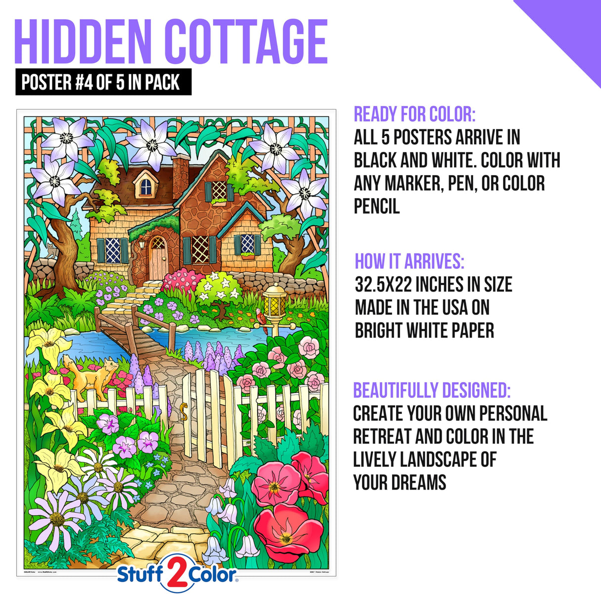 Stuff2Color Giant Coloring Poster 5 Pack - Big 32.5 x 22 Inch Line Art Coloring Posters - Great for Family Time, Kids, Classrooms, Care Facilities, Arts and Crafts Projects, and Group Activities Stuff2Color