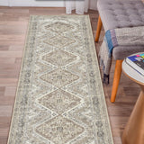 KUTA Extra Long Runner Rug for Hallway 2.6x18ft, Oriental Washable Kitchen Runner Ivory, Non-Slip Stair Runners Indoor Soft Printed Distressed Tribal Farmhouse Carpet Large Area Runner KUTA
