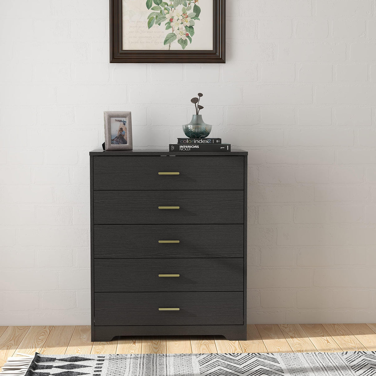 Panana Dresser for Bedroom with 4/5 Drawers, Wooden Chest of Drawers, Storage Organizer Unit Dressers for Bedroom, Living Room, Hallway, Nursery (Black, 5 Drawer) Panana